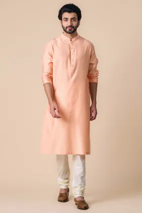 Peach Jacquard Kurta Set