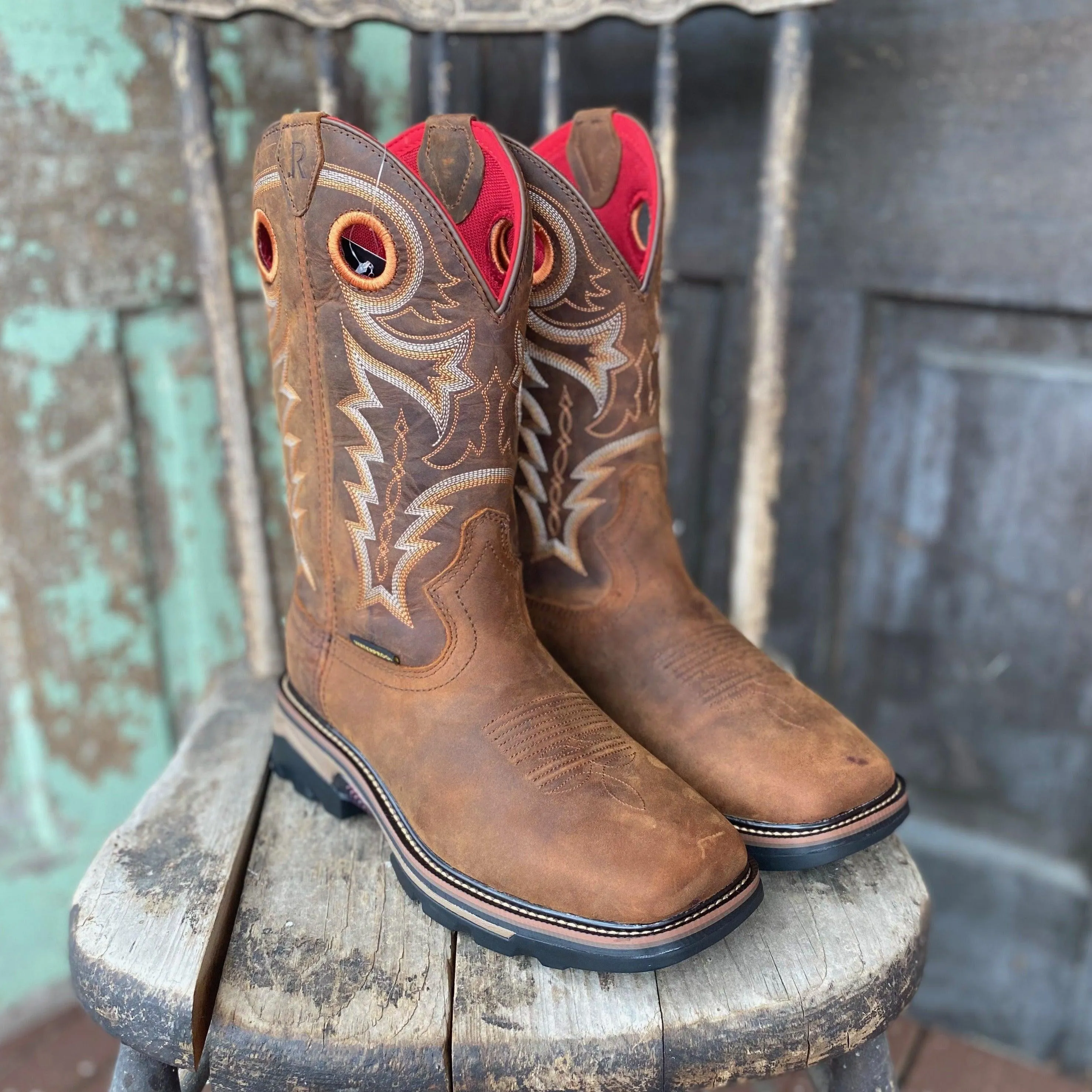 R.Watson Men's Hazel Bay Waterproof Square Toe Western Cowboy Work Boots RW1010WP