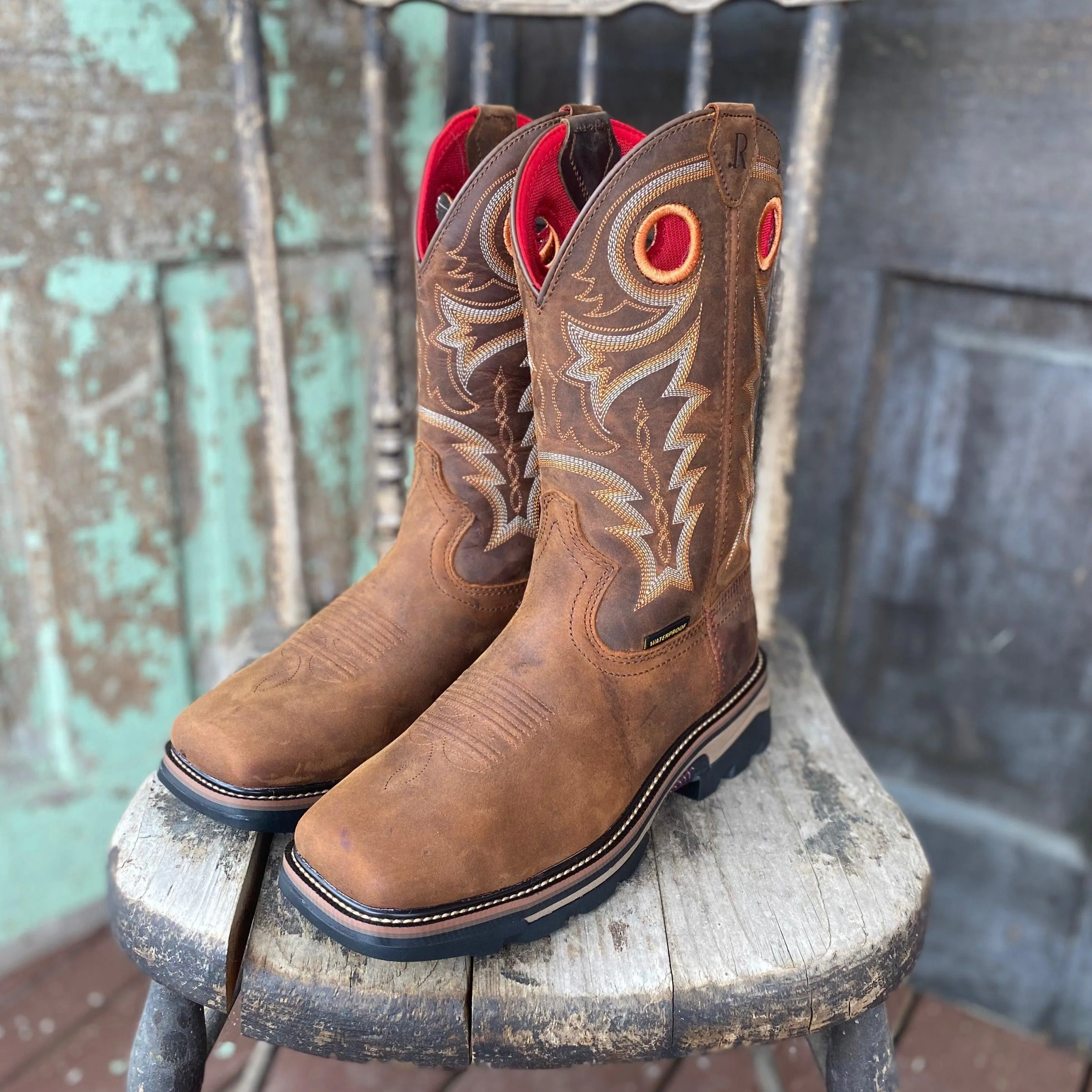 R.Watson Men's Hazel Bay Waterproof Square Toe Western Cowboy Work Boots RW1010WP