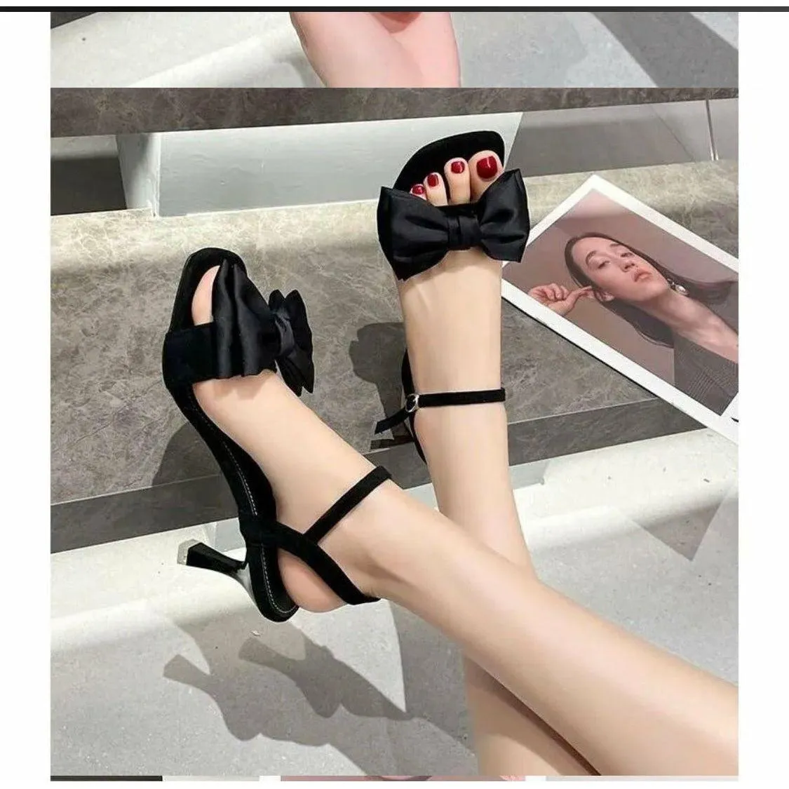 Satin Bow ties Short Heel Shoes