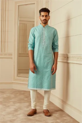 Sky Blue Textured Jacquard Kurta Set
