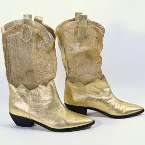 SOLD Vintage Gold Mesh Faux Reptile Slouchy Western Boots Size 6.5