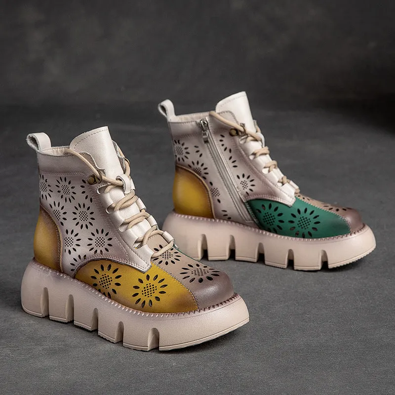 Thick-Soled High-Top Hollowed-Out Retro Style Autumn Martin Boots