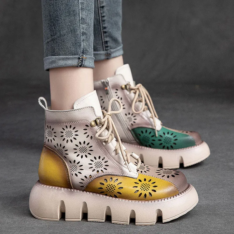 Thick-Soled High-Top Hollowed-Out Retro Style Autumn Martin Boots
