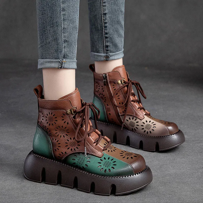Thick-Soled High-Top Hollowed-Out Retro Style Autumn Martin Boots