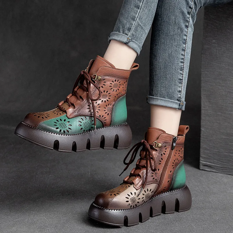 Thick-Soled High-Top Hollowed-Out Retro Style Autumn Martin Boots