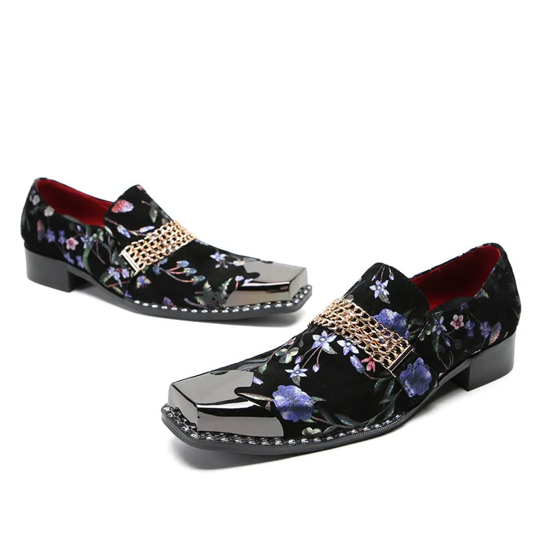 Trendy cowhide British style men's square-toe small leather shoes, fashionable shiny derby shoes, casual leather shoes, business men's shoes