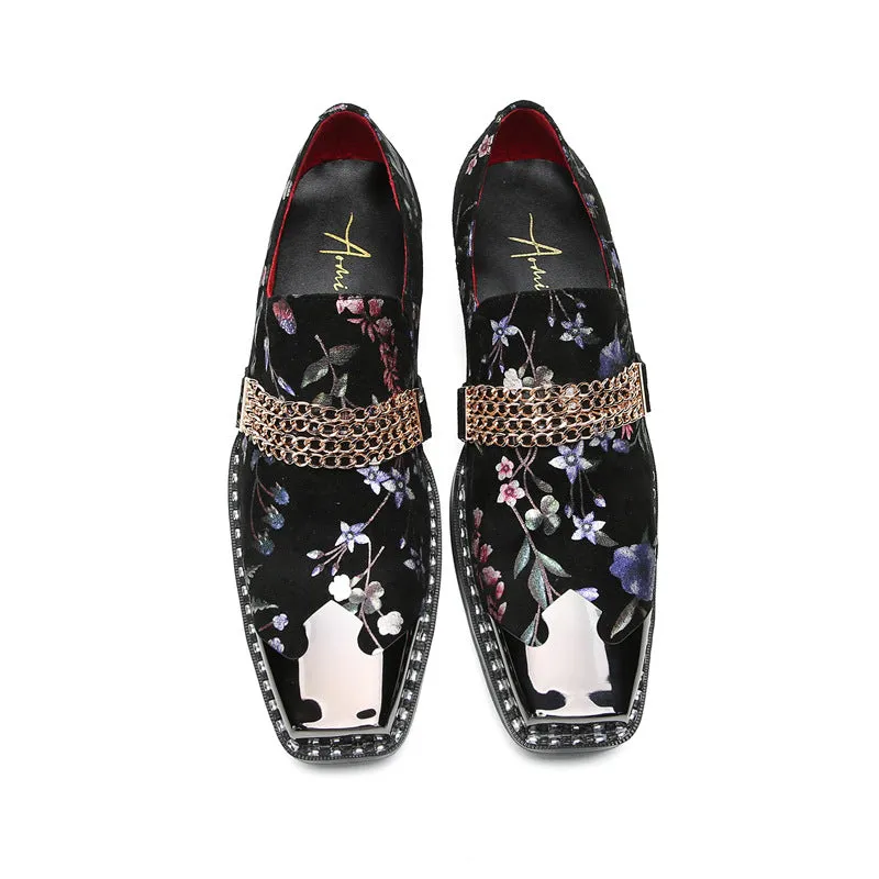 Trendy cowhide British style men's square-toe small leather shoes, fashionable shiny derby shoes, casual leather shoes, business men's shoes