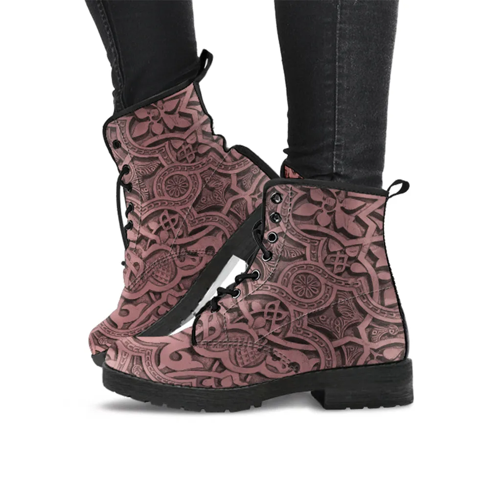 Vintage Mandala Ceilings in Brandy Rose - Vegan Leather Combat Boots for Women's