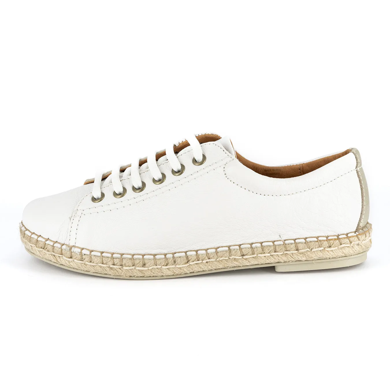 Yebo : Ladies Leather Espadrille Sneaker in White Cayak